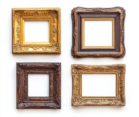 picture frames isolated on white background gold vintage set