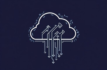 Poster - Cloud computing concept with an icon of a cloud and upward arrows symbolizing data transfer and storage in the digital technology space