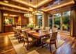 © DigitalArt Max - The dining room boasts natural wood furniture, warm lighting, and a beautifully set table, creating a sophisticated