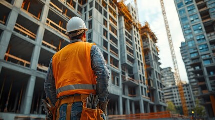 Sticker - Construction Worker Looking at New Building