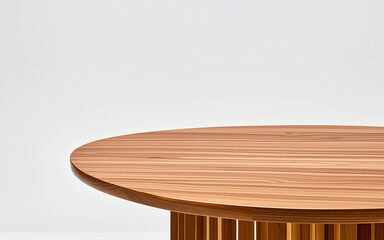 empty round wooden table white background. Pedestal for Product Showcase