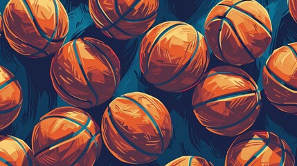 Wall Mural - Basketball balls background. Many orange basketball balls lying in a pile. Sport background. Vector illustration.