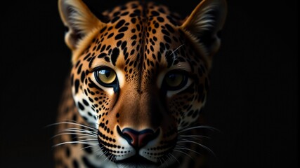 Poster - Leopard's muzzle in close-up on a black background