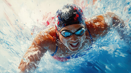 A swimmer powers through the water, showcasing determination and skill during a race