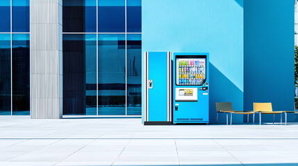 a sleek water vending machine in an urban setting