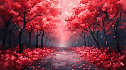 Sticker - A Path Through a Crimson Forest.