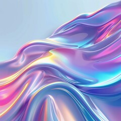 Poster - Colorful abstract waves of iridescent fabric flow gracefully under soft lighting in an artistic display