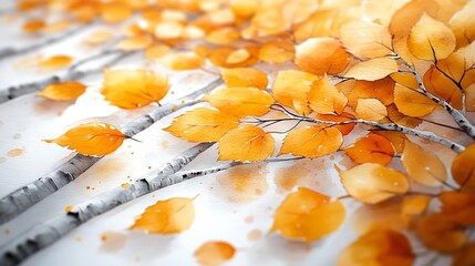 Wall Mural - Watercolor Painting of Birch Tree Branches with Golden Leaves.