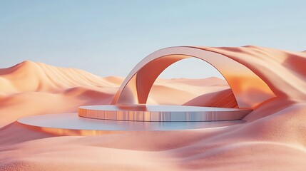 Poster - Minimalist Desert Landscape with Metallic Arch and Platform