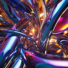 Poster - Colorful abstract design featuring intricate metallic tubes illuminated under bright light during artistic creation