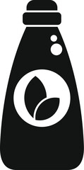 Poster - Black silhouette of a bottle with a leaf symbol representing eco friendly dishwashing liquid