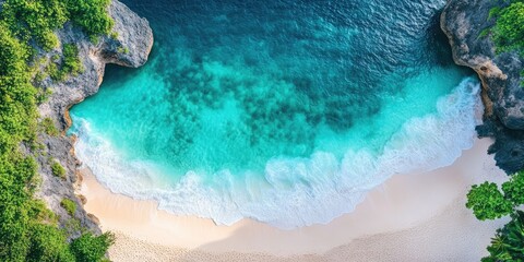 Sticker - Turquoise water surrounding sandy beach on tropical island