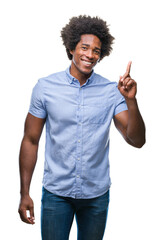 Wall Mural - afro american man over isolated background pointing finger up with successful idea. exited and happy