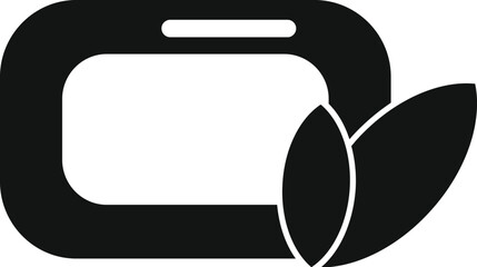 Poster - black glyph icon representing a label for beauty products with two leaves, suggesting natural ingred