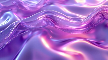 Poster - Vibrant purple waves of fluid material flowing gracefully under soft light in a serene abstract setting