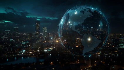 Poster - Ai generated illustration of an abstract globe focusing on North America