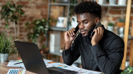 A business owner reviews sales numbers and the profit to increase organization funds on a laptop remotely from his house. Camera A.