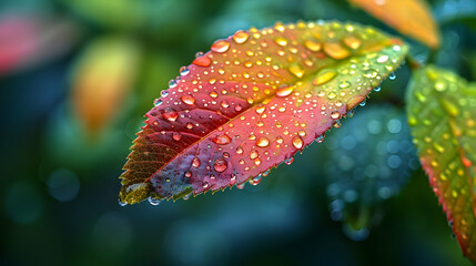 Colorful Leaf with Water Droplets - Macro Photography