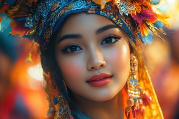 Canvas Print - Close-up Portrait of a Woman in Traditional Headwear