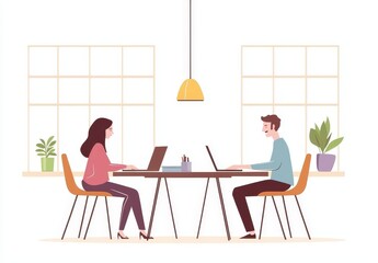 Poster - Combined office work concept. Colored flat illustration isolated on white.