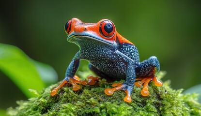 Canvas Print - Red-Eyed Tree Frog Sitting on Mossy Log