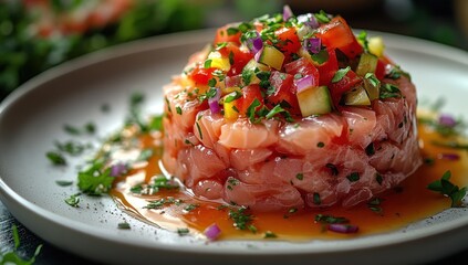 Canvas Print - Salmon Tartare with Fresh Vegetables