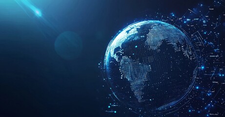 Fototapete - A blurry orb globe with the binary number 001 in the background, Sphere of Earth for a cyber and futuristic concept