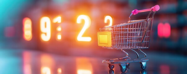 Wall Mural - Shopping Cart with Neon Lights.