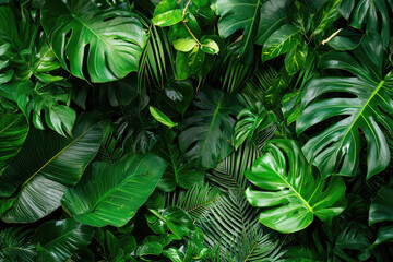 Wall Mural - A Lush Tapestry of Tropical Leaves: A Vibrant Green Paradise