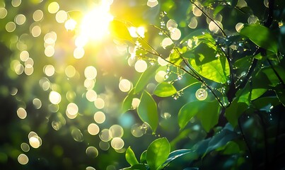 Sticker - Sunlight Filtering Through Lush Green Foliage