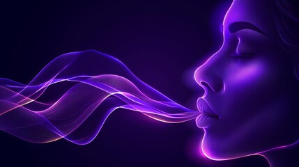 Fototapete - Digital portrait of a girl on a purple background with wavy lines. 