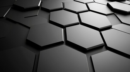 Poster - In 3D, a black hexagon background is isolated on a white field; the honeycomb pattern is isolated on a white field.