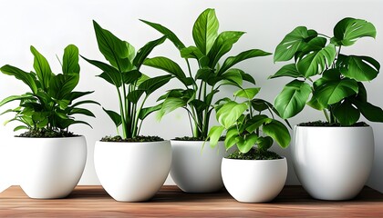 Vibrant indoor garden featuring diverse healthy plants in stylish white pots