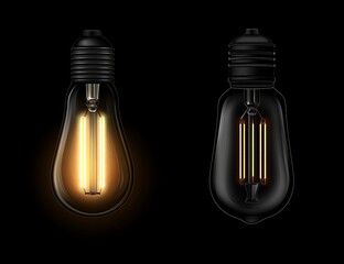 Poster - The light bulb is realistically glowing and in motion, isolated on a black lamp. Light bulb concept in 3D with bright yellow glow and electrical equipment. Creative idea and innovation.