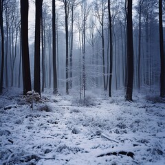 Poster - Snow-Covered Forest Floor with Silhouetted Trees