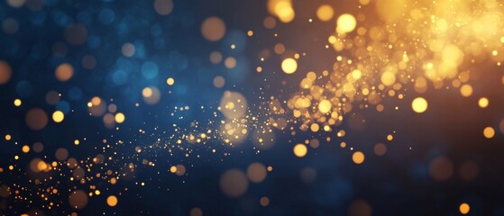 Poster - Festive celebration holiday christmas, new year, new year's eve background banner template - Abstract glitter bokeh lights texture . dark blue golden de-focused