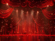 © Sawoon - Sparkling red stage backdrop with spotlight for theater performances gala events award shows elegant crimson and scarlet tones backdrop banner background empty copy space
