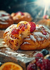 close up pastry with bunch fruit