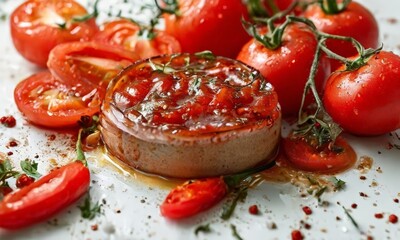 plate with tomatoes and sauce on it