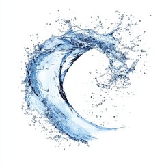 Poster - Drops, falling water, waves swirling with drops, realistic design. Modern blue liquid splashing with droplets. Clear aqua falling or pouring with bubbles.
