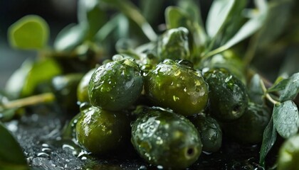 green olives with water droplets