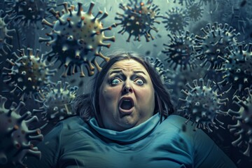 Wall Mural - Image captures woman's insecurity and scared reaction perfectly. Intensity of her anxiety is palpable her uneasy apprehensive expression. Woman expression mirrors collective 