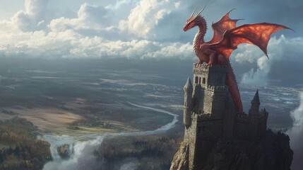 Wall Mural - dragon fantasy fire knight battle