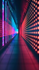 Wall Mural - Neon Lit Server Room Corridor: A Futuristic Architectural Design