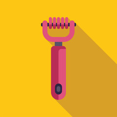 Sticker - Simple icon of a pink vegetable peeler, a useful kitchen utensil for peeling vegetables, with a long shadow on a yellow background