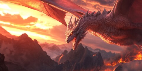 Wall Mural - dragon fantasy fire knight battle