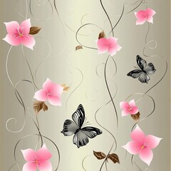 Wall Mural - A modern seamless pattern with butterflies in the form of monarchs