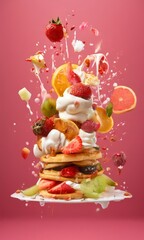 Wall Mural - stack fruit and yories with milk