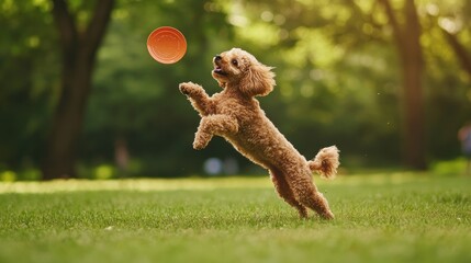 Sticker - A playful dog leaps to catch a frisbee in a sunlit park.