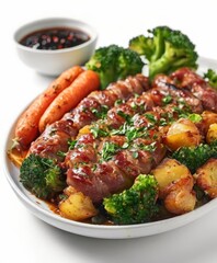 Wall Mural - plate meat and vegetables with sauce